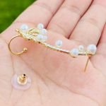 Faux Pearl Rhinestones Butterfly Ear Jacket Silver Photo 1