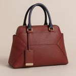 Iacucci Italian Pebbled Leather Suede Satchel Handbag Red Oxblood Blue Handles Photo 1