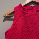 Loft  Dark Pink Eyelet Sleeveless Ruffle Tank Top Blouse Sz XS 100% Cotton Photo 7