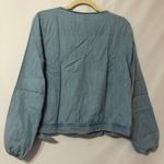 Eddie Bauer  Chambray Tranquil Tencil Wrap Boxy Long Sleeve Blouse Womens LP Blue Photo 8