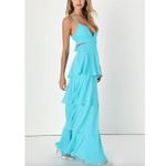 Lulus NWOT Tier and Now Blue Sash Tie-Back Tiered Plunging Cut-Out Maxi Dress Photo 3