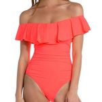 La Blanca Island Goddess Off Shoulder Ruffle One Piece in Pop Pink Size 16 Photo 1