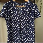 Hilary Radley  Blue & White V-Neck Blouse | Women’s Size Medium Photo 0