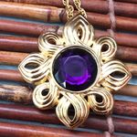 Kennth Jay Lane Gold Tone Chain with Brooch/Pin Pendant Purple Stone Photo 4