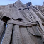 Womens Brown Textured Suede Belted Trench Coat Classic Casual Outerwear Size L Photo 1