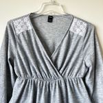 SheIn New Gray and White Lace V Neck Peplum Fit Flare Wrap Top Casual Balloon Sleeves Photo 1