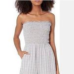 BCBG Generation Sz S Adorable Smocked Strapless Jumpsuit Blue Plaid Multiple Photo 2