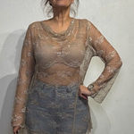 The Limited  Beige Lace Sheer Long Sleeve Boatneck Top Sz XL Photo 0