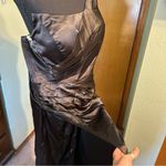 NWOT black one shoulder satin prom dress size 18W lace up back flared skirt slit Photo 2