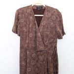 VTG 90s Gillian Womens Silk Dress Sz 10 Brown Floral Wrap Midi Witchy Whimsigoth Photo 1