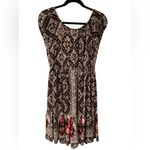 Elegant Brown and Beige Patterned Dress with Red Floral Accents BRAND NEW Size L Photo 9