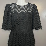 Vintage Kappi Dress Womens Small Black Lace Peplum Midi Cocktail Made USA 80s Photo 0