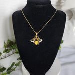 Gold Bee Enamel and CZ Pendant with Gold Steel Chain Necklace New Photo 1