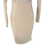 Nude Rhinestone Long Sleeve Small Mesh Mini Dress Bodycon Party Homecoming‎ Tan Photo 3
