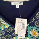 Dress Barn Ava James Sz XL V Neck Floral Print Blue Pullover Stretch Blouse Top Photo 1