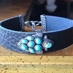 Natural Sleeping Beauty Turquoise Leather Arrow Bracelet Black Photo 0