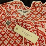 Max Studio 💕💕 Puff Sleeve Tiered Midi Dress Red/Cream Chnml Geo Print Large NWT Photo 11