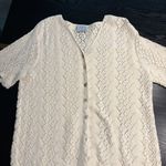 A Sweater Tale Cream Crochet Button Down Sweater XL Cotton V Photo 4