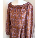 Xirena Lea Cottage Boho Brown Floral Dress Small Oversized Golden Silk Cotton Photo 2