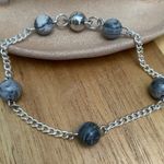New Handcrafted Tin Cup Black Flash Agate Necklace and Bracelet Jewelry Set Silver Photo 6