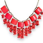 Womens Chunky Beaded Choker Necklace Statement Fashion Jewelry Red Gold Tone Photo 0