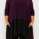 Sun Kim Women's Tunic Dress Size L Purple Black 3/4 Sleeve Pockets USA Made Size L Photo 0