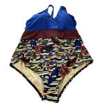 Eloquii  Women's Blue & Brown Sleeveless One Piece Swimsuit Size 24W Photo 0