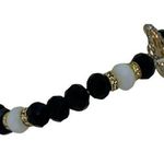 Boutique Black & White Beaded Gold-Tone Tree of Life Pendant Rhinestone Stretch Bracelet Photo 2