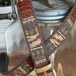 Vintage Woven Tapestry Belt Brass Buckle Southwest Western Style Brown Photo 4