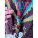 Billabong  Aztec Knit Sweater Cardigan Open Front Tribal Boho Maroon M Cali Surf Photo 5