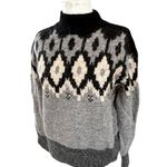 MONROW Mock Neck Fair Isle Pullover Sweater Black White Gray Wool Alpaca Blend S Photo 3