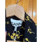 Ganni Floral Crepe Wrap Blouse Yellow Black Size 42 NWT Tie Top Photo 2