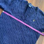 Ralph Lauren  Sport 100% Cotton Cable Knit V-Neck Sweater Navy with Yellow Pony Photo 5