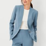 Ann Taylor  The Long Cutaway Blazer Fluid Crepe Blue Career Office Womens 16 Photo 0