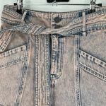 Joie  High-Waisted Denim Shorts With Belted Tie Waist Light Wash pink preppy Photo 7