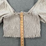 By Together Smocked Cropped Top Size Large Beige Ribbed Puff Sleeve Cotton Boho Photo 5