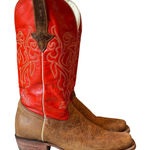 J.B. Dillon Cowboy Western Boots Womens 10 B USA Made Red Tan Leather Square Toe Photo 0
