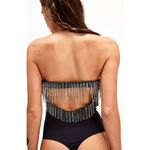 Free People Heartbreaker Bodysuit Rhinestone Fringe Black size XL Photo 1