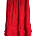 Y2K Red Cotton Textured Lace Trimmed Tiered Midi Skirt One Size Gypsy Boho Red Size L Photo 0