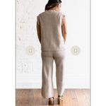 Miou Muse Sweater Vest Sleeveless Knit V‎ Neck Casual Layering Top S Tan Photo 2
