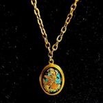 Vintage Black Lucite Real Gold Flake Round Drop Dangle Necklace Photo 0