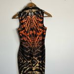 Venus  Orange Black Animal Print Sleeveless Dress Photo 4