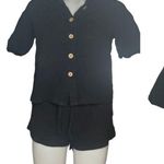 SheIn Black Shorts Top Set Textured Button Front Top Elastic Waist Short Shorts Photo 6