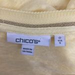 Chico's Yellow Linen Knit Top Size 0 Small Metallic Trim Short Sleeve Tunic Tee Photo 11