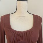 Krush Metallic Brown Ruched Square Neck Top Large Long Sleeve Y2K Hipster Streetwear‎ Photo 5