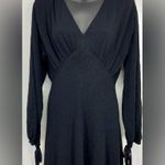 ZARA black ruched v neck puff sleeve tie cuff long flowy maxi ankle length dress Photo 7
