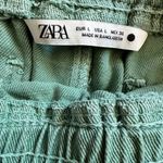 ZARA Elastic Waist Pull on Raw Frayed Hem Jogger Pants Green Large Photo 7