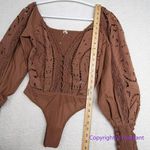 Free People NEW Free People Intimately Brown Regina Boho Long Sleeve Bodysuit, S Photo 7