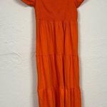 Daily Practice Orange Tiered Summer Dress Womens M Smocked Puff Shoulder Cottage Size M Photo 0