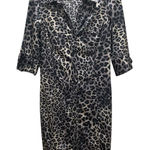 ZARA Basic Leopard Print Button Front Dress Animal Print Black Women’s Medium Photo 0